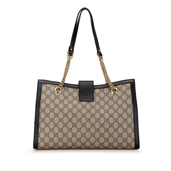 Gucci GG Supreme Padlock Chain Shoulder Bag Beige Tan Black Leather - Picture 3 of 9